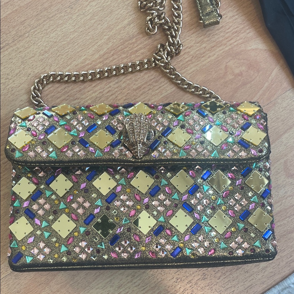 BRAND NEW KURT GEIGER KENSINGTON BAG GOLD COMBO Embellished Chain Shoulder Bag